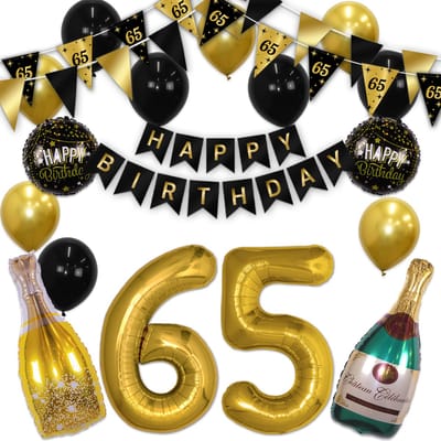 Q2P - 65 Jaar - Verjaardag Versiering - Helium Ballonnen - Feest Pakket - Happy Birthday - Versiering - Zwart & Goud
