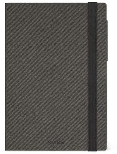 Dagplanner 2025-2026 - 16 maanden agenda, diep grijs, elastische sluiting, FSC-gecertificeerd papier, maandplanner, 12 x 18 cm