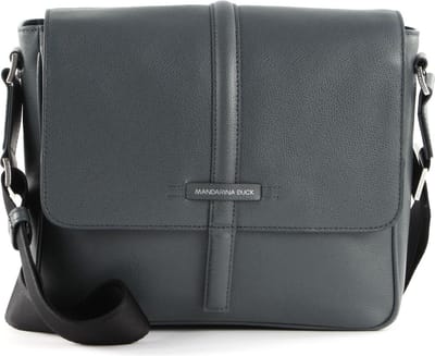 MANDARINA DUCK Leren Schoudertas Tabletzak Times Messenger Lead Grijs