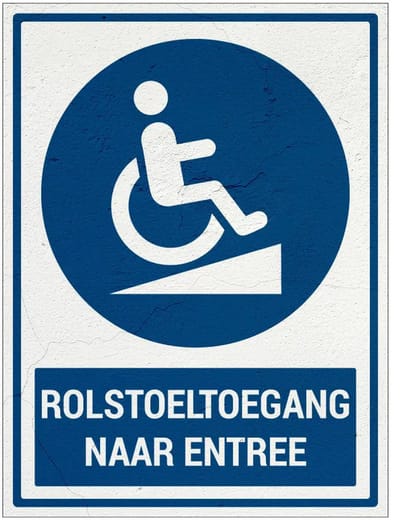 Rolstoeltoegang naar entree bord met tekst | Sign Again materiaal | 28 x 21 cm