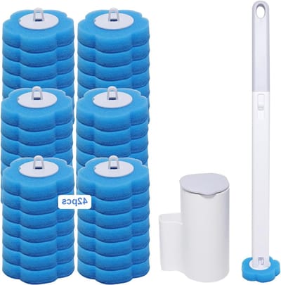 Verwisselbare Toiletborstel met 42 Stuks Navullingen, Ideaal voor Hygiënische Toiletreiniging en Gemakkelijk Opbergen