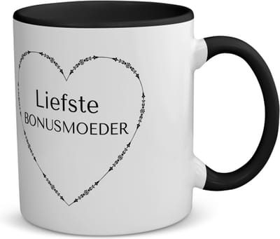 Akyol - liefste bonusmoeder koffiemok - theemok - zwart - Mama - de liefste bonusmoeder - moeder cadeautjes - moederdag - verjaardag - geschenk - kado - moeder artikelen - 350 ML inhoud