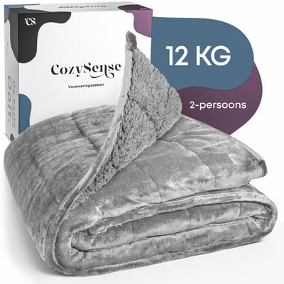 CozySense® Verzwaringsdeken 12 kg - 200x200cm - 2-persoons - Zwaartedeken - Weighted Blanket - GLASS-Flow® Drukverdeling - Verzwaarde Deken - Flanelfluweel & Sherpa - Grijs