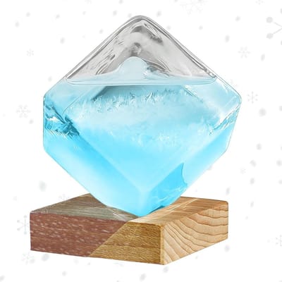 Glazen Weersvoorspeller - Stormglas Barometer - Binnenklimaat Monitoren - Decoratief Artistiek Ontwerp - 11 x 11 x 14 cm - Blauw