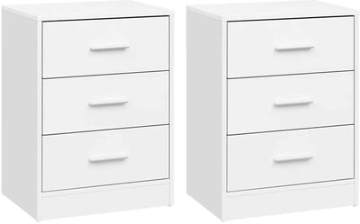 Casa Living Nachtkastjes - Set van 2 - Wit Houten Design - 3 Lades - Opbergruimte - Modern en Compact - Slaapkamermeubel