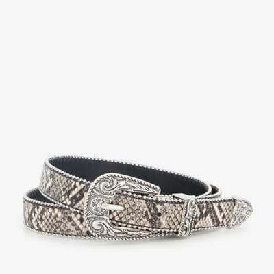 Dames riem met slangenprint grijs zilver - Maat 95