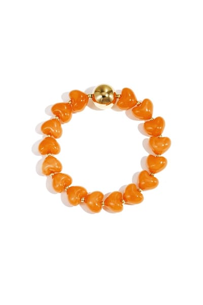 Armband met statement en hartvormige kralen - Oranje - Verkleurt niet - Cadeau - Goudlief.nl