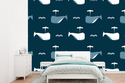 Behang - Fotobehang Patronen - Walvis - Water - Kindje - Jongens - Kinderen - Kids - Breedte 360 cm x hoogte 260 cm