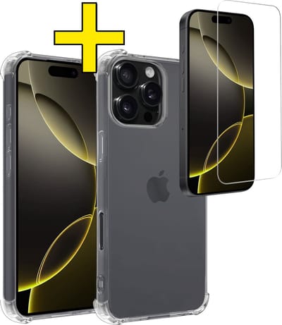 Hoesje - Met Screenprotector - Geschikt voor Apple iPhone 16 Pro - Sterk & Shockproof - Siliconen Case - Back Cover - Telefoon Hoes - Shock Proof - Telefoonhoesjes - Transparant