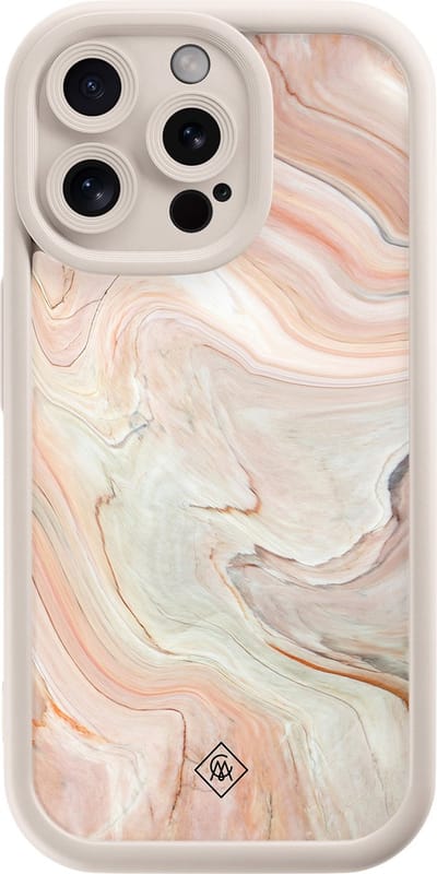 Casimoda® hoesje - Geschikt voor iPhone 15 Pro Max - Marmer Waves - Effen telefoonhoesje met lensbescherming - Siliconen/TPU - Backcover - Bruin/beige