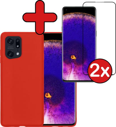 Hoesje - Met 2x Screenprotector - Geschikt voor OPPO Find X5 Pro - Sterk & Shockproof - Telefoon Hoes - Back Cover - Siliconen Case - Telefoonhoes - Rood