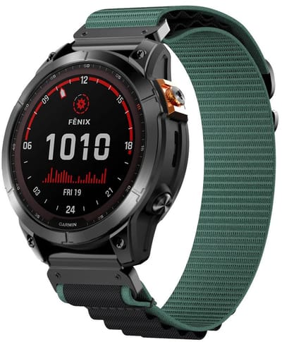 Strap-it Fenix universeel 26mm alpine nylon bandje - horlogebandje geschikt voor Garmin Fenix 9 (Pro) 51mm / Fenix 8 (Pro) 51mm / Garmin Fenix 7x (Pro - Sapphire Solar) / Fenix 6x (Pro - Sapphire) / Fenix 5x (Plus) / Fenix 3 - Groen/zwart
