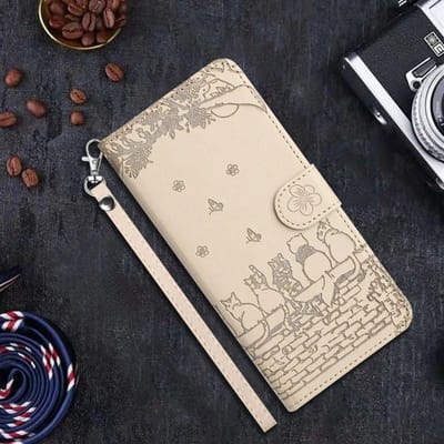 Portemonnee Kat Embossed Kaartsleuf Magnetische Flip Lederen Hoesje Voor iPhone 16 Pro Max 15 Plus 14 13 Mini 12 11 SE X XS Max XR 8 7 iPhone 12 Pro Max abrikoos