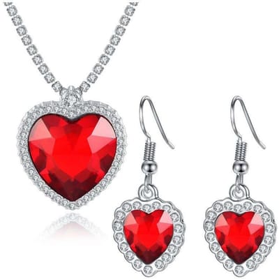 Trendy Hartvormige Setting Kristallen Ketting Oorbellen Zilverkleurig Koper Materiaal Feest Sieraden Sets voor Vrouwen 45cm gray
