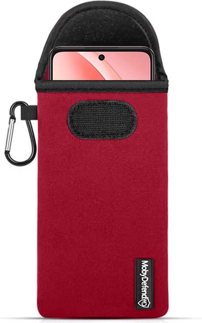 MobyDefend Hoesje - Geschikt voor Oppo A60 5G / Oppo A40 / Oppo A40m - Neopreen Pouch Met Karabijnhaak - Insteek - Riemlus - Rood