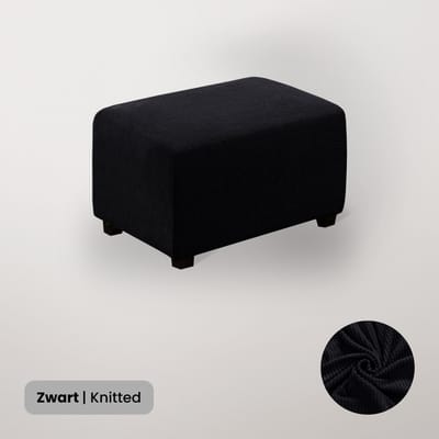 BankhoesDiscounter Knitted Hocker Hoes – Hocker Poef – Stretch – Poef Hoes – Hoekbank Met Hocker – Hoes Voor Poef – Maat L – Zwart