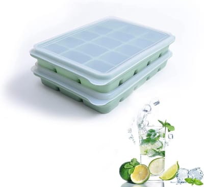 Siliconen IJsblokjesvormen 2-Pack - Eenvoudig te Ontgrendelen 15 Flexibele Siliconen IJsblokjesmallen - met Verwijderbare Deksel Vierkante IJsblokjesvorm - voor Cocktails/Whiskey Flexibele IJs - BAMBOE GROEN