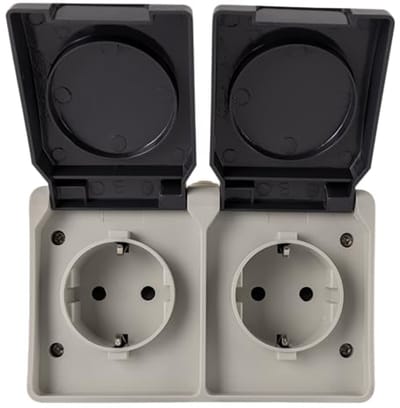Dubbel Stopcontact - Vochtige Ruimtes - Buiten Gebruiken - Spatwaterdicht IP54 - 128 x 92 mm - Grijs