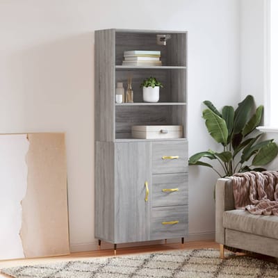 vidaXL - Hoge - kast - 69,5x34x180 - cm - bewerkt - hout - grijs - sonoma - eikenkleurig