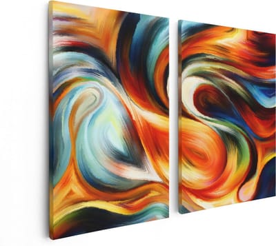Artaza Canvas Schilderij Tweeluik Abstracte Kunst van Kleurrijke Verf - 80x60 - Foto Op Canvas - Canvas Print