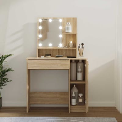 vidaXL - Kaptafel - met - LED-verlichting - 86,5x35x136 - cm - sonoma - eikenkleurig