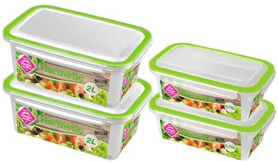 4x Voorraad/vershoudbakjes 0,75 en 2 liter transparant/groen plastic/kunststof - Kiev - Luchtdicht/hermetisch afgesloten vershouddoos bakje - Mealprep - Maaltijden bewaren