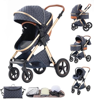Multifunctionele 3-in-1 Kinderwagen voor Pasgeborenen - Opvouwbare Combi Kinderwagen met Autostoeltje en Voetbescherming