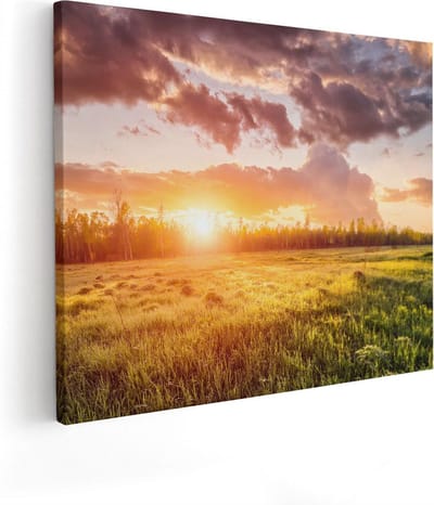 Artaza Canvas Schilderij Zonsondergang - 100x80 cm - Groot - Wanddecoratie Landschap - Muurdecoratie Natuur - Schilderijen Op Canvas Weiland