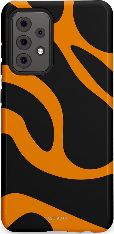 Casetastic hoesje geschikt voor Samsung Galaxy A52 (2021) 5G / Samsung Galaxy A52 (2021) 4G - Dubbellaagse bescherming - Katachtige Oranje Tijger Strepen - Fashion Case - Zwart Oranje