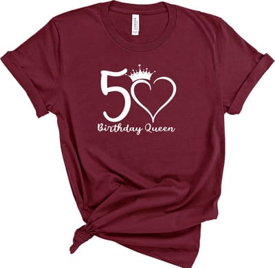 Lykke Birthday Queen T-shirt | Vrouwen | 50 Jaar | Katoen | Maroon | Maat XL