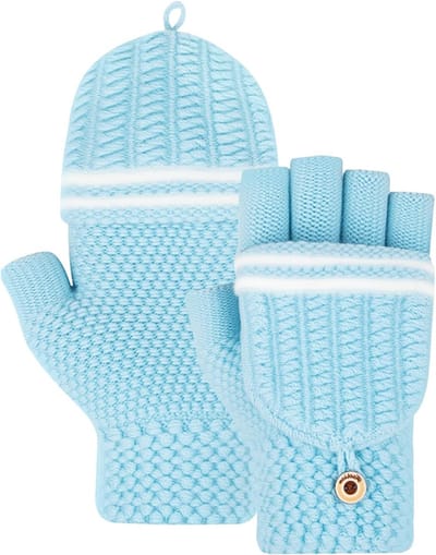 Vingerloze winterhandschoenen voor jongens en meisjes van 8-13 jaar, elastisch en warm in blauw/roze