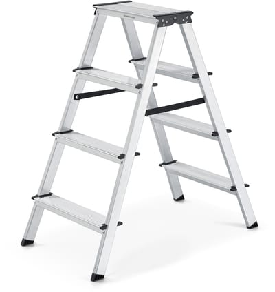 SONGMICS - Huishoudtrap - Ladder - Aluminium Trapladder - 4 Antislip Treden - Opvouwbaar - Max 150 kg