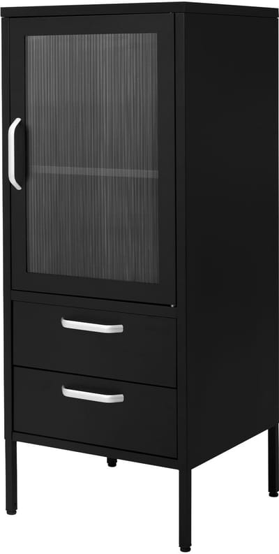 ML-Design vitrinekast 42 x 102 x 40 cm zwart kast met 2 opberg of plankcompartimenten 1 deur en 2 lades metalen meubel van staal industrieel ontwerp boekenkast archiefmeubel en kantoorkast