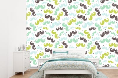 Behang - Fotobehang Patronen - Snor - Kleuren - Jongens - Kinderen - Kids - Jongetje - Breedte 360 cm x hoogte 260 cm