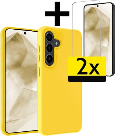 Hoesje - Met 2x Screenprotector - Geschikt voor Samsung Galaxy A55 - Sterk & Shockproof - Back Cover - Siliconen Case - Telefoon Hoes - Telefoonhoesjes - Geel