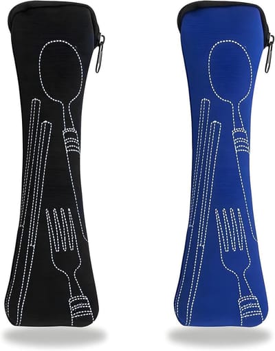 Reisbesteketui, 2-delige snijset, lege pouch voor kamperen, werk, school en picknick (23,5 x 6 cm)