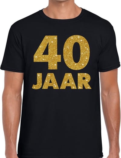 Heren t-shirt 40 jaar - zwart - gouden glitter tekst - 40e verjaardag shirt - kleding - cadeau shirt S
