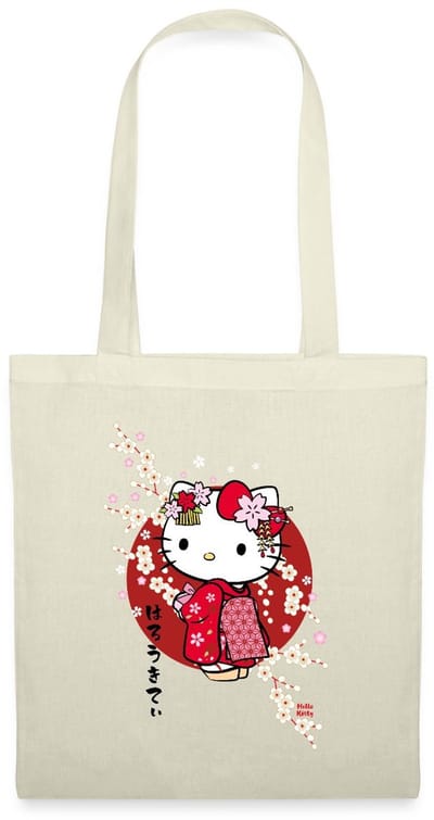Hello Kitty In Een Rode Kimono En Kersenbloesems Tas Van Stof Schoudertas
