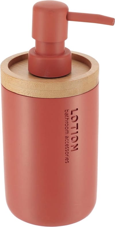 Tendance Zeeppompje 102 series - terracotta - bamboe rand - PS - D7,5 x H17 cm - vrijstaand - zeepdispenser - 230 ml