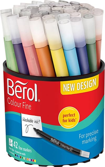 Berol Colourfine, d 10 mm, lijndikte 0,3-0,7 mm, diverse kleuren, 42 stukje
