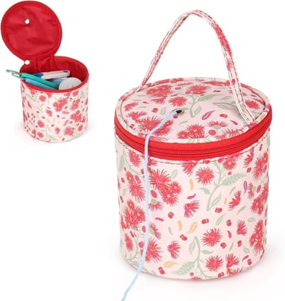 Kleine Draagbare Breigaren Tas met Gat, Haaknaalden Opbergemmer voor Wol en Accessoires, Ideaal voor Beginners en Kinderen, Rood Dandelion