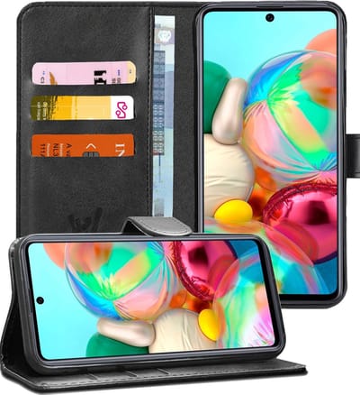 Hoesje geschikt voor Samsung Galaxy A71 - Book Case Kunstleer Wallet Cover Portemonnee Pasjeshouder Hoes Zwart
