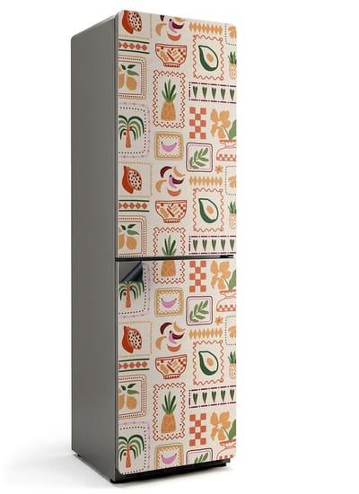 Wallfluent Magnetische Koelkastmat - Planten- en geometrische patronen Koelkast Magneet Sticker - 60 cm x 205 cm - Romig Magnetische Koelkastmat - Magneetfolie Koelkast - Magnetische Koelkastbescherming - Keuken Decoratie Magneet