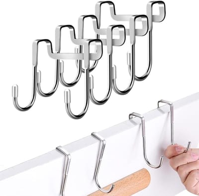 4 Stuks Deurhaak RVS - Dubbele Deurhaak - Ophanghaken - Deurhaak - Ophanghaak - Kapstok - Badkamer haak - Keuken Haak - Jashaak - Kapstokken - Deurhaken over Deur - Deur Haken - Kapstokhaak - Voor keuken, badkamer, hal en slaapkamer - Zilver