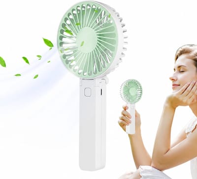 Handventilator Groen | 180° Draaibare Vouwventilator | Oplaadbare Mini Fan met 3 Standen | Lichtgewicht & Stil | USB Draadloze Tafelventilator | voor Werk, Wandelen, Reizen, Kantoor & Buiten | Lange Accuduur