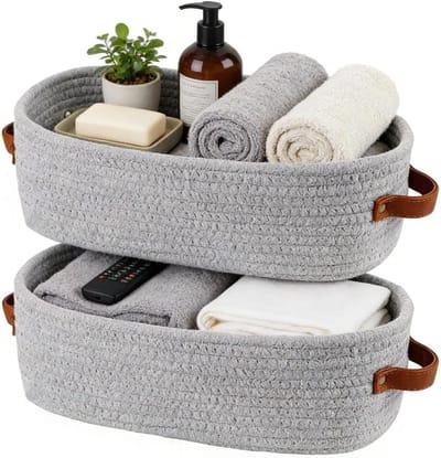 Multifunctionele Opbergmand van Katoen, Gevlochten Design, 28x10x10cm - Ideaal voor Badkamer, Slaapkamer en Woonkamer