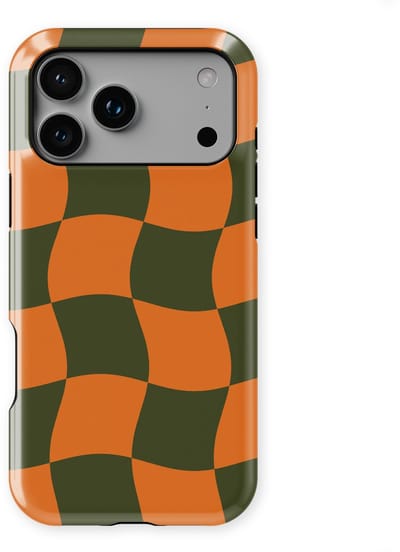 Checkered Warp Hoesje geschikt voor iPhone 17 Pro | Geschikt Voor Mag | Uniek Design Hoesje | Beschermhoes geschikt voor iPhone 17 Pro Pumpkin Pulse