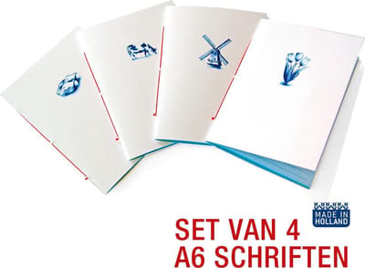 De Kaartenmakers Gelinieerde A6-schriften - Hollands Glorie - Tulpjes koe molen en klompen - Blauw