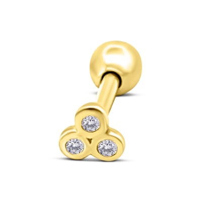 New Bling 9NBSAM-G230347 Gouden Piercing - Zirkonia - 3,2x3,2mm - 9,5mm Totaal Lengte Piercing - Per stuk - 14 Karaat - Goud