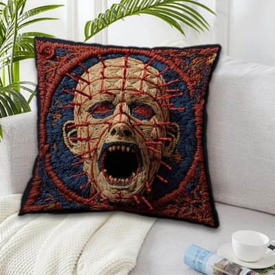 VIKAMA Housse de coussin style broderie film d'horreur style horreur gothique Housse de coussin pour canapé de salon Décoration intérieure 40x40cm